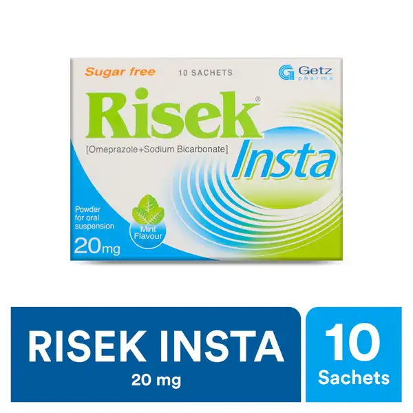 07539 Risek Insta Sugar Free Sachets 20mg (1 Box = 10 Sachets) - Image 1