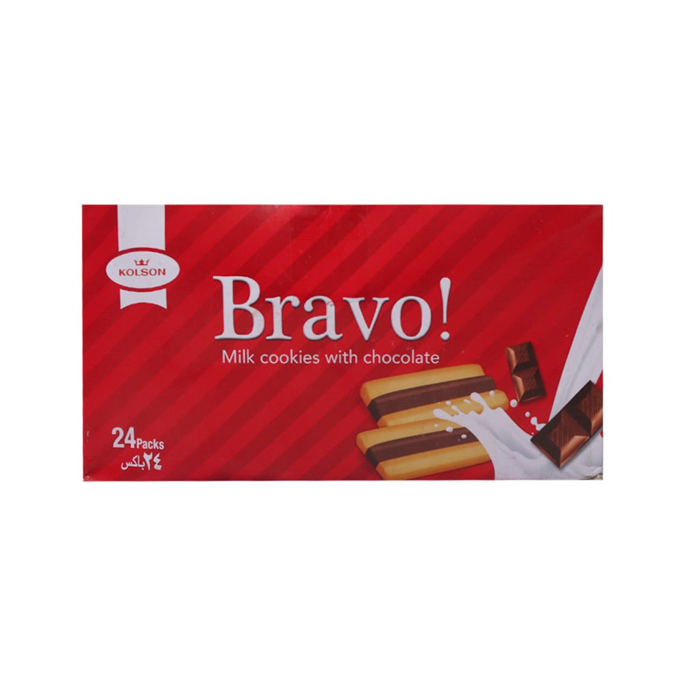 671866278584_d5e24fb9-f19d-49ec-b9f1-d6c4e07f08cc.jpg KOLSON BRAVO MILK COOKIES WITH CHOCOLATE 12 GM TP BOX 24P - Image 1