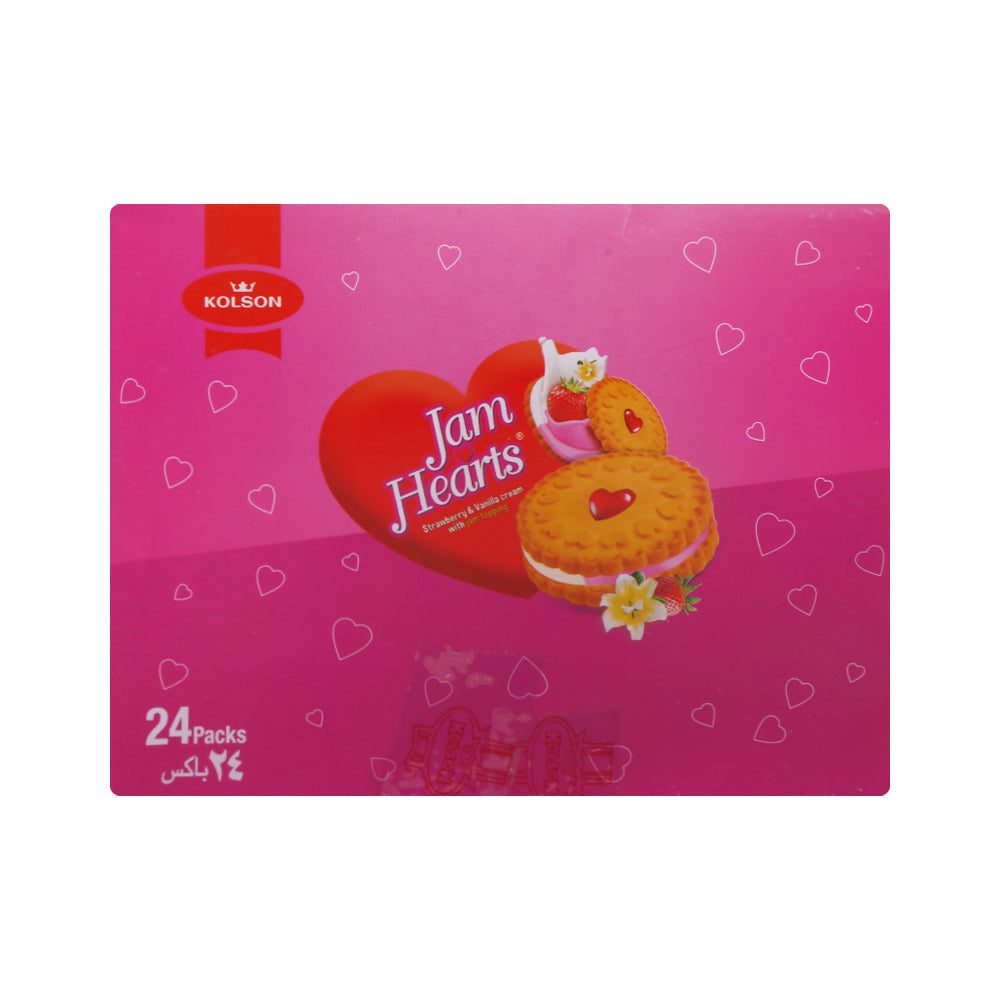 671866278591_05de2fba-099d-49b7-966d-af18ed7ab54f.jpg KOLSON JAM HEARTS BISCUITS STRAWBERRY & VANILLA 13.1 GM 24 PC - Image 1