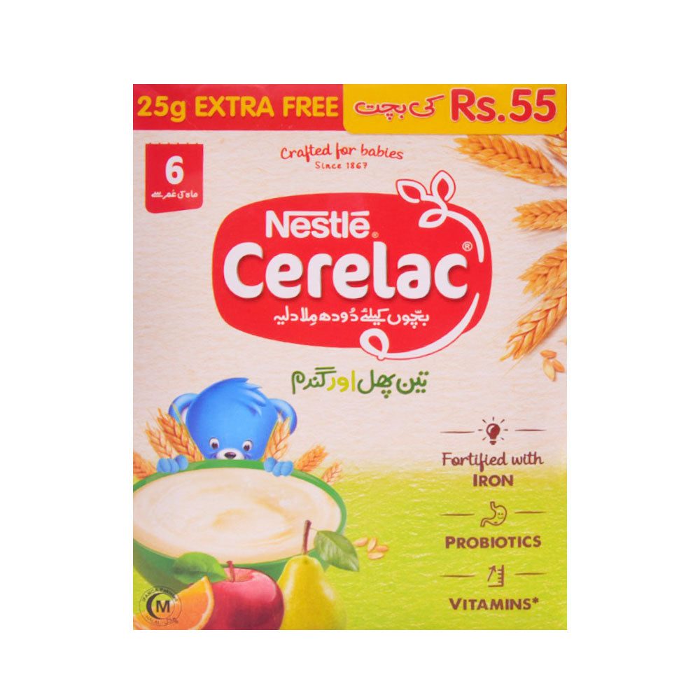 8961008235240_7ecfd955-6289-44d2-ac71-7c82b4739949.jpg NESTLE CERELAC THREE FRUIT 200 GM - Image 1