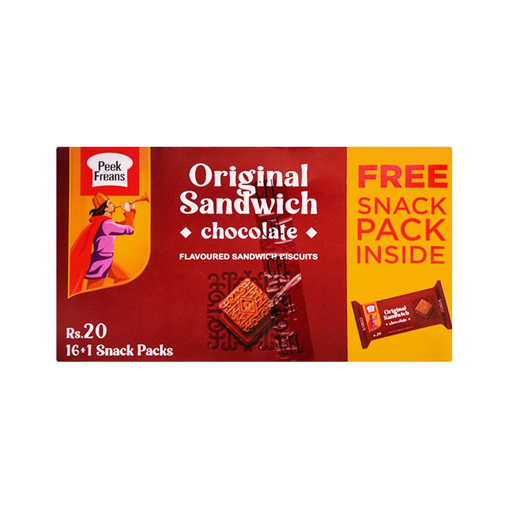 8964003593445_c775f4a6-40b8-414e-9a07-44bfa5932e53.jpg PEEK FREANS CHOCOLATE SANDWICH SNACK PACK 32 GM BOX 16PC - Image 1