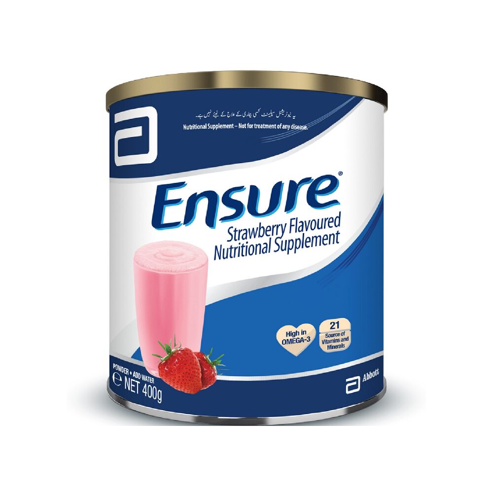 NewProject_10_c6ef8382-3c28-4487-8a6a-f6be09b97714.png ENSURE NUTRITIONAL SUPPLEMENT POWDER STRAWBERRY TIN 400 GM - Image 1