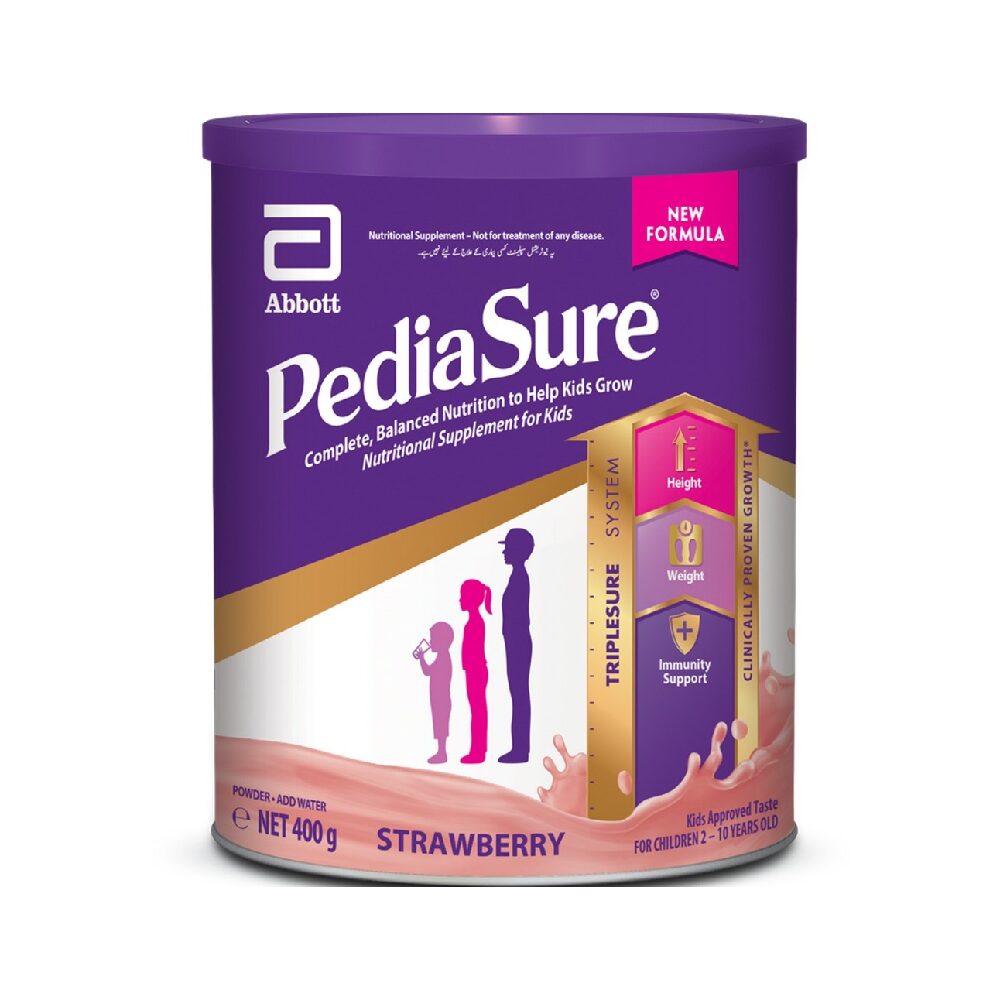 NewProject_7_2aea7373-fdc5-4d28-87d7-a847488c197f.png PEDIASURE NUTRITIONAL SUPPLEMENT POWDER FOR KIDS STRAWBERRY TIN 400 GM - Image 1