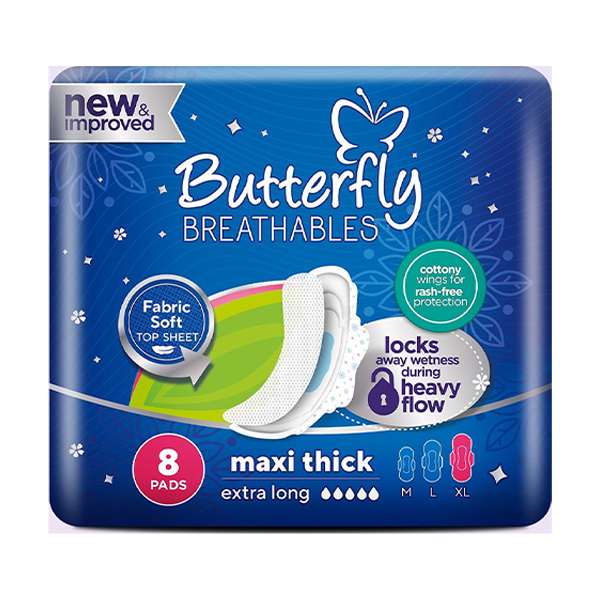 bf-maxi-thick-cotn-nigtx-l-8pcs.webp Butterfly Maxi Thick Night Cottony Sanitary Pads Extra Long 8Pcs - Image 1