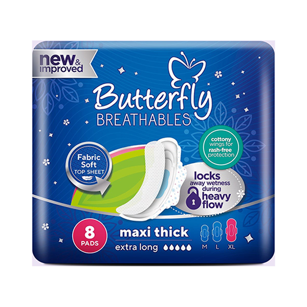bf-maxi-thick-night-xl-8pcs.webp Butterfly Maxi Thick Night Sanitary Pads Extra Long 8Pcs - Image 1